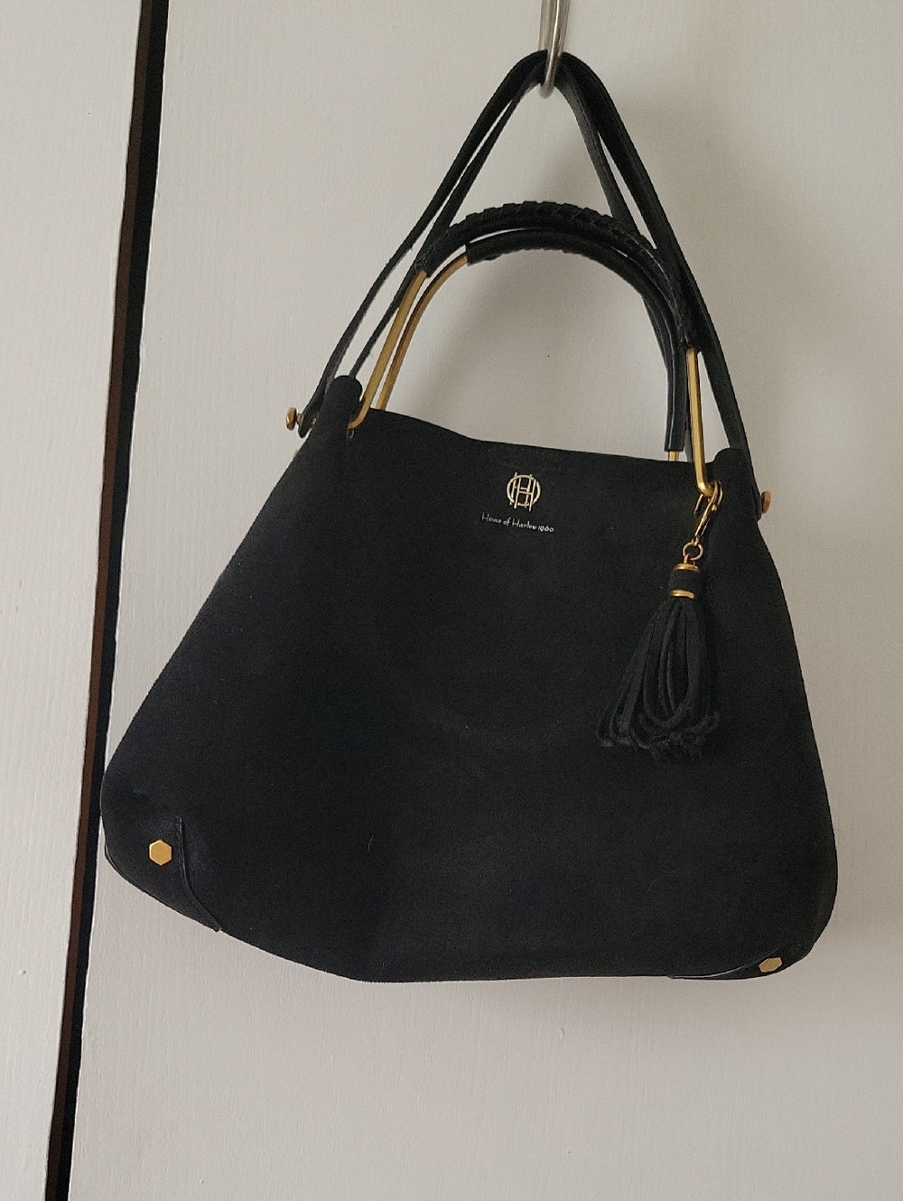 House of Harlow 1960 Black Suede Shoulder Bag with Tassel